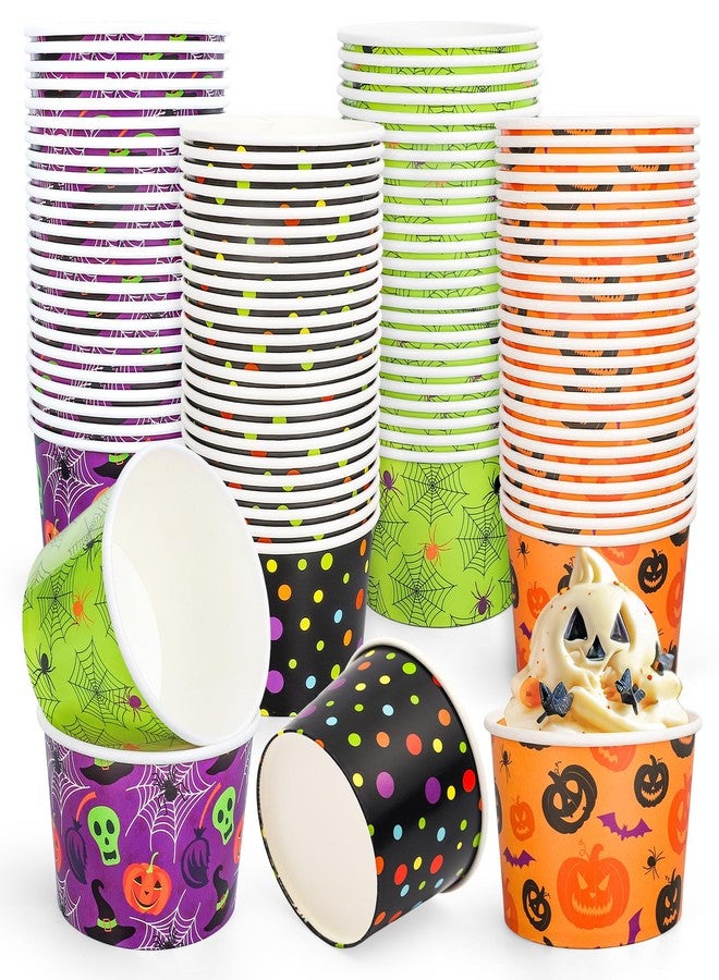 JarThenaAMCS مجموعة جارثينا إيه إم سي إس، ١٠٠ قطعة من أكواب الوجبات الخفيفة للهالوين، بتصميمات اليقطين والجمجمة وشبكة العنكبوت والنقاط، أوعية ورقية للاستخدام مرة واحدة، سعة ٩ أونصات، مثالية للآيس كريم والحلويات والأطعمة الساخنة والباردة، ولوازم حفلات أعياد الميلاد أو حفلات الهالوين. - Image 1